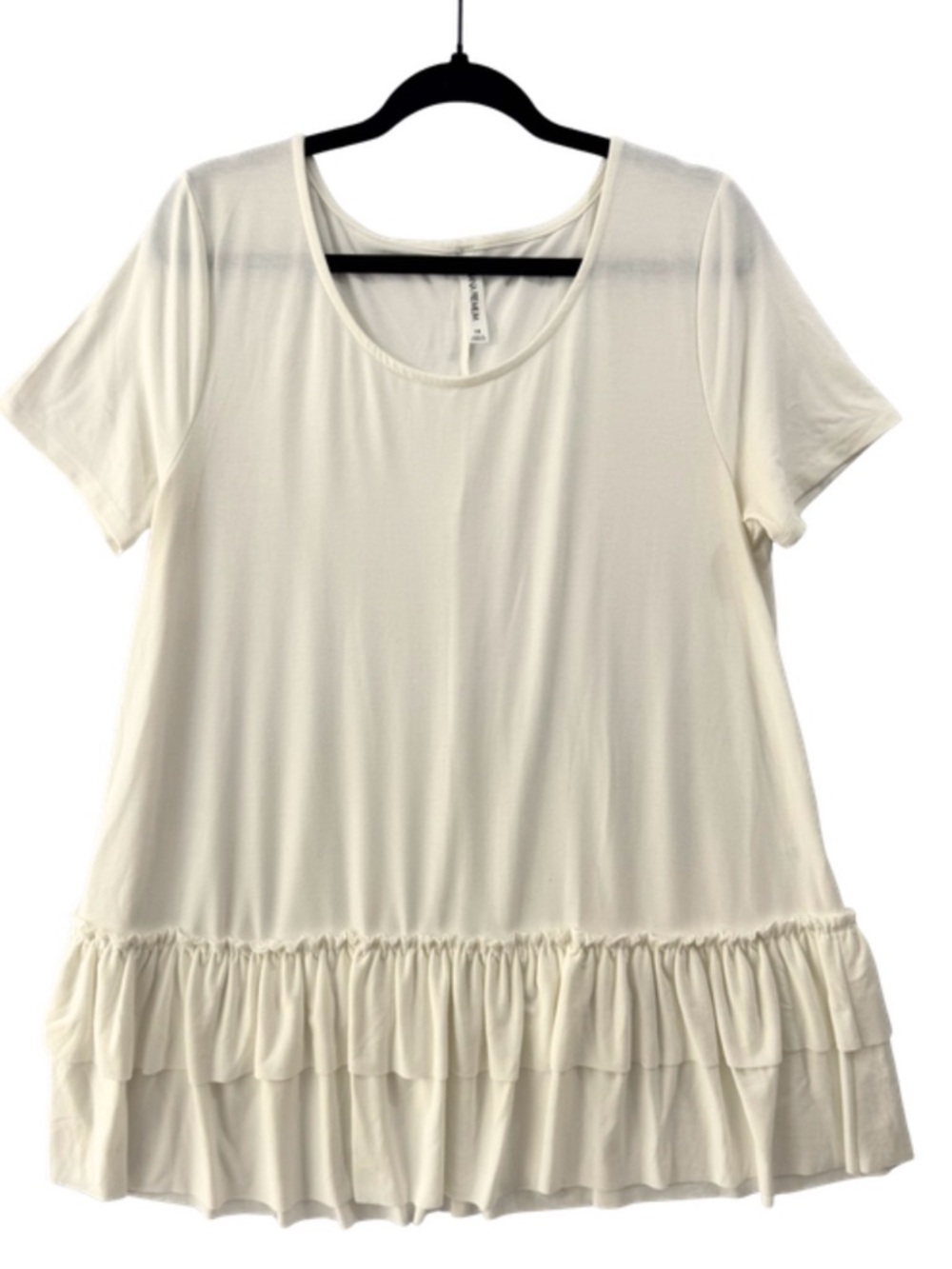 Ivory Ruffle Hem Tunic Top 1X Soft Minimalist Boho Chic Flowy Blouse